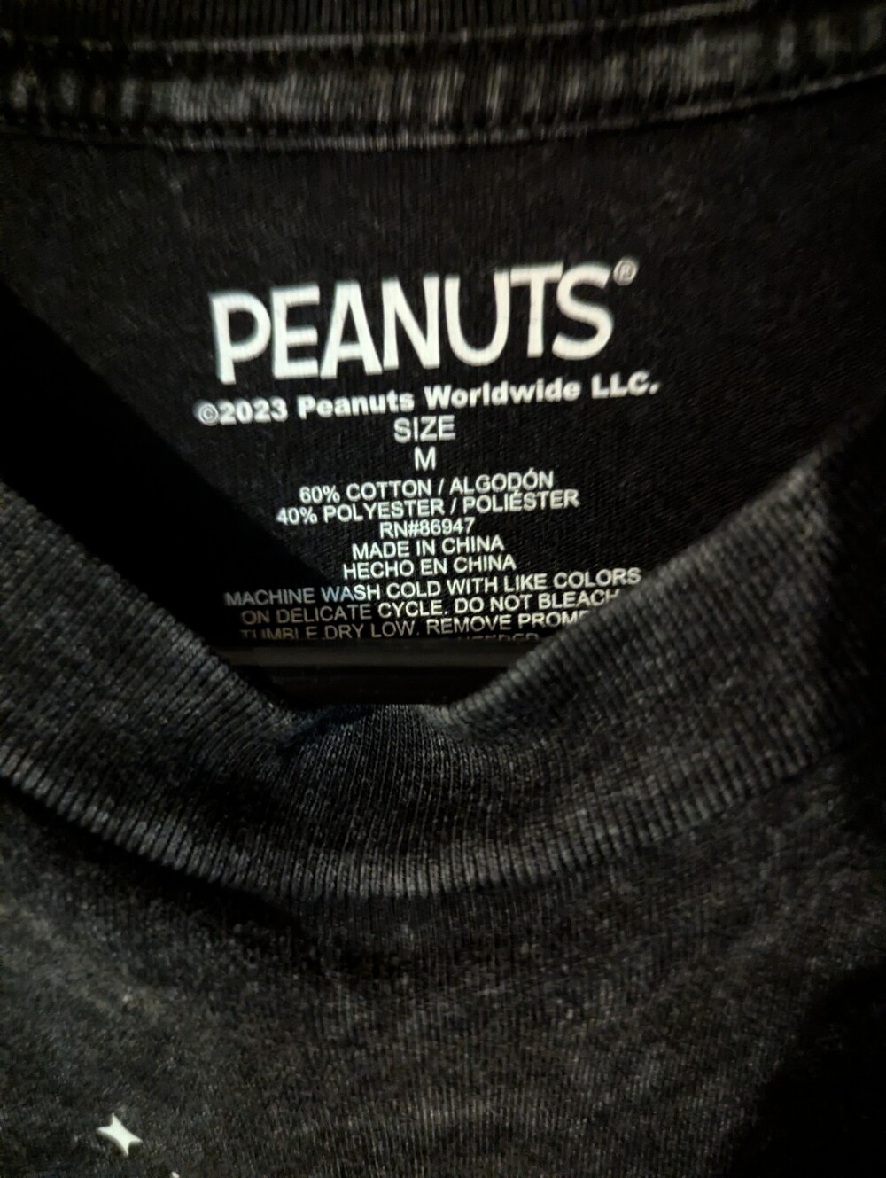 Peanuts Acid-wash Black Short-Sleeve Halloween Graphic Tee Size M Yellow Moon - Picture 4 of 6